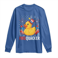 Funny 4th of July Duck Firequacker Long Sleeve Shirt Patriotic Vintage American Flag - Wonder Print Shop