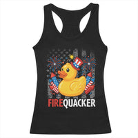 Funny 4th of July Duck Firequacker Racerback Tank Top Patriotic Vintage American Flag - Wonder Print Shop