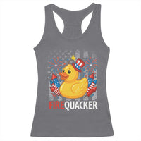 Funny 4th of July Duck Firequacker Racerback Tank Top Patriotic Vintage American Flag - Wonder Print Shop