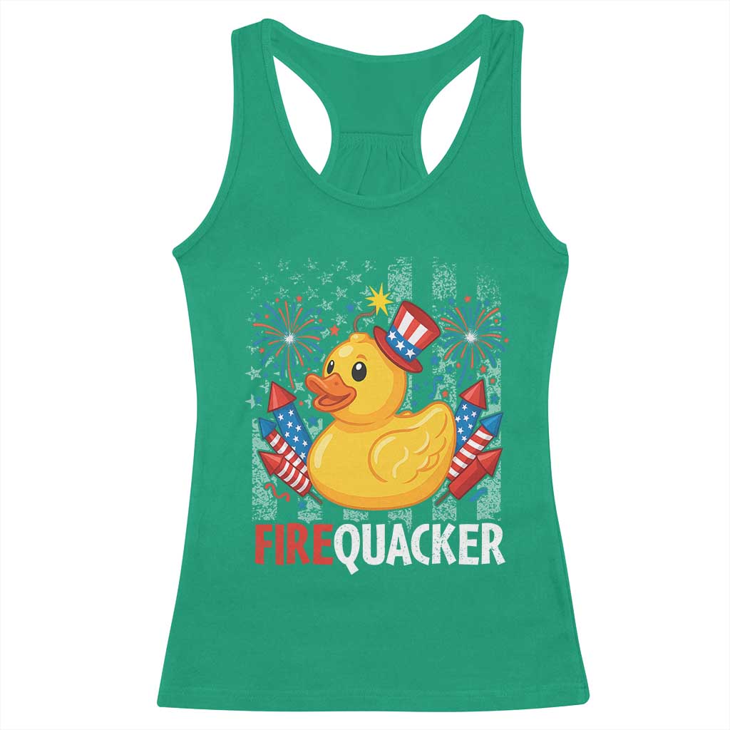 Funny 4th of July Duck Firequacker Racerback Tank Top Patriotic Vintage American Flag - Wonder Print Shop