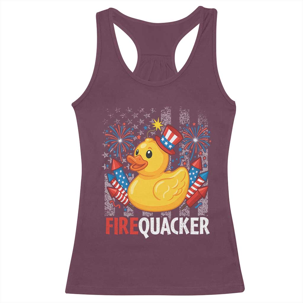 Funny 4th of July Duck Firequacker Racerback Tank Top Patriotic Vintage American Flag - Wonder Print Shop
