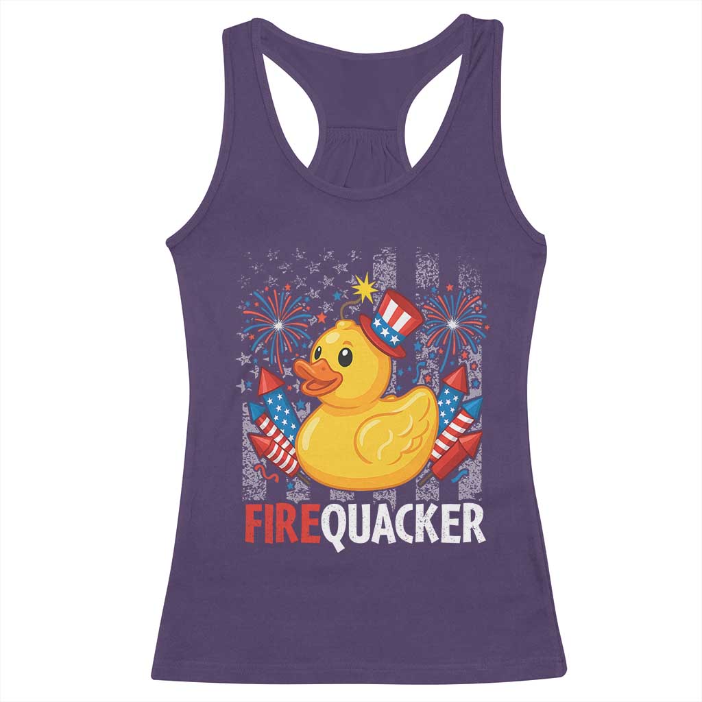 Funny 4th of July Duck Firequacker Racerback Tank Top Patriotic Vintage American Flag - Wonder Print Shop
