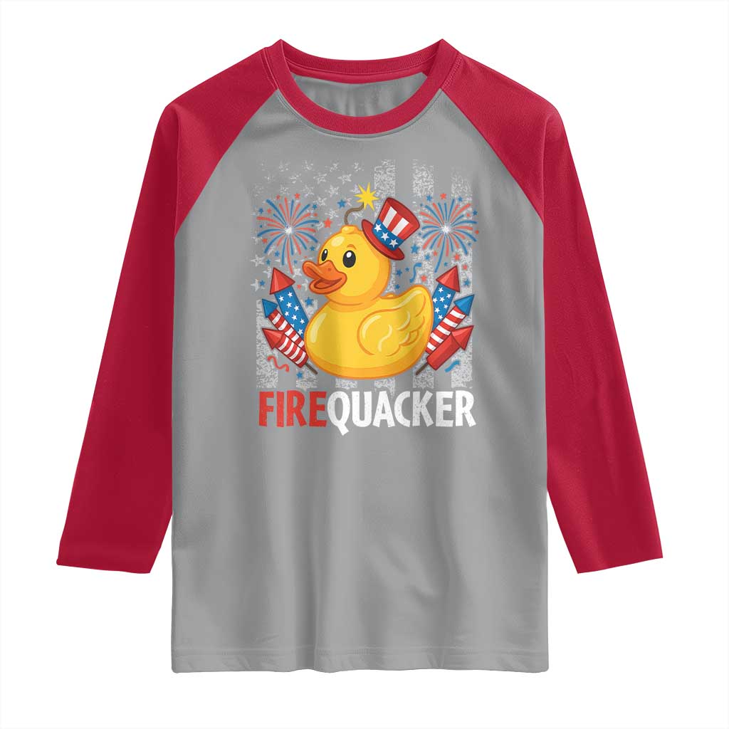 Funny 4th of July Duck Firequacker Raglan Shirt Patriotic Vintage American Flag - Wonder Print Shop