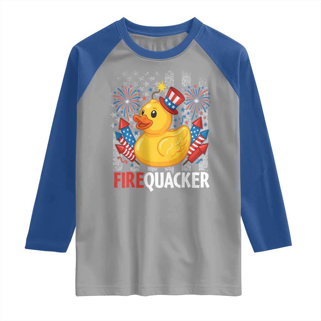 Funny 4th of July Duck Firequacker Raglan Shirt Patriotic Vintage American Flag - Wonder Print Shop