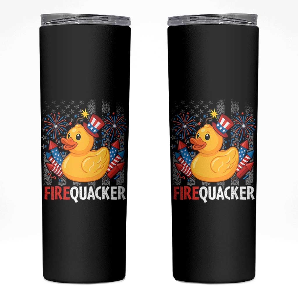 Funny 4th of July Duck Firequacker Skinny Tumbler Patriotic Vintage American Flag - Wonder Print Shop
