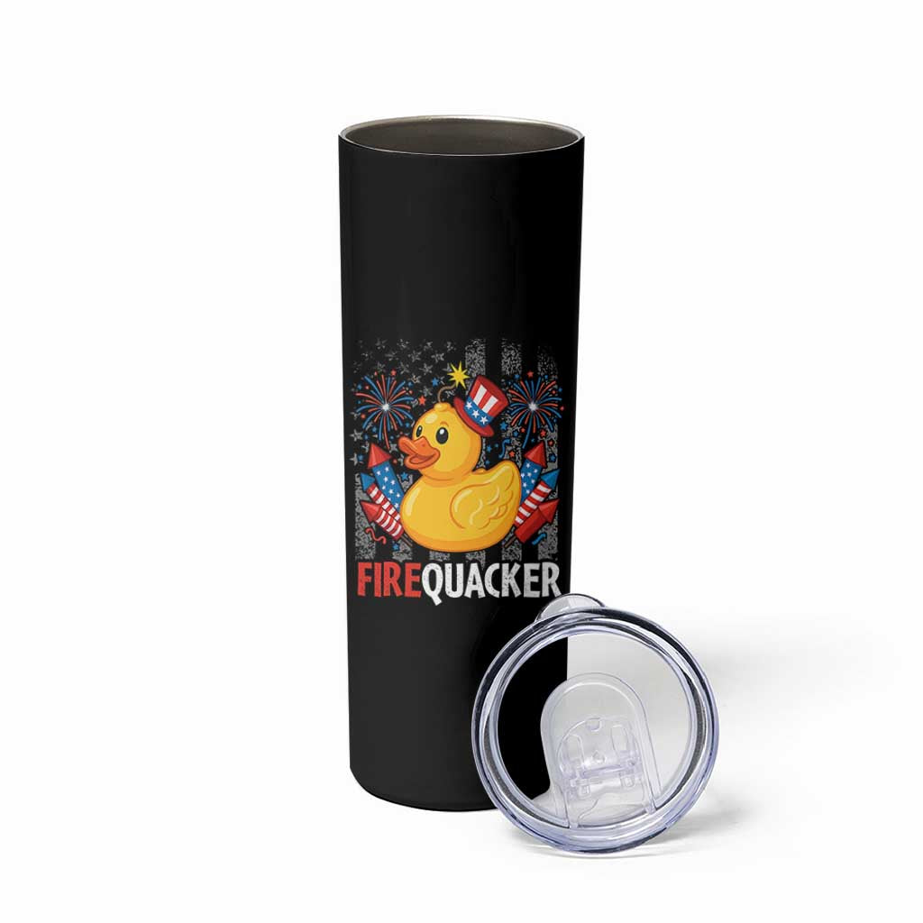 Funny 4th of July Duck Firequacker Skinny Tumbler Patriotic Vintage American Flag - Wonder Print Shop