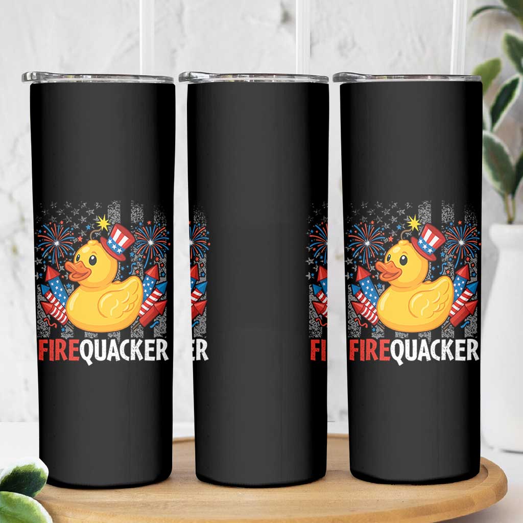 Funny 4th of July Duck Firequacker Skinny Tumbler Patriotic Vintage American Flag - Wonder Print Shop