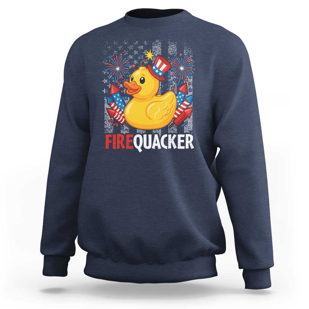 Funny 4th of July Duck Firequacker Sweatshirt Patriotic Vintage American Flag - Wonder Print Shop