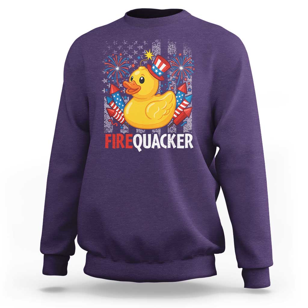 Funny 4th of July Duck Firequacker Sweatshirt Patriotic Vintage American Flag - Wonder Print Shop