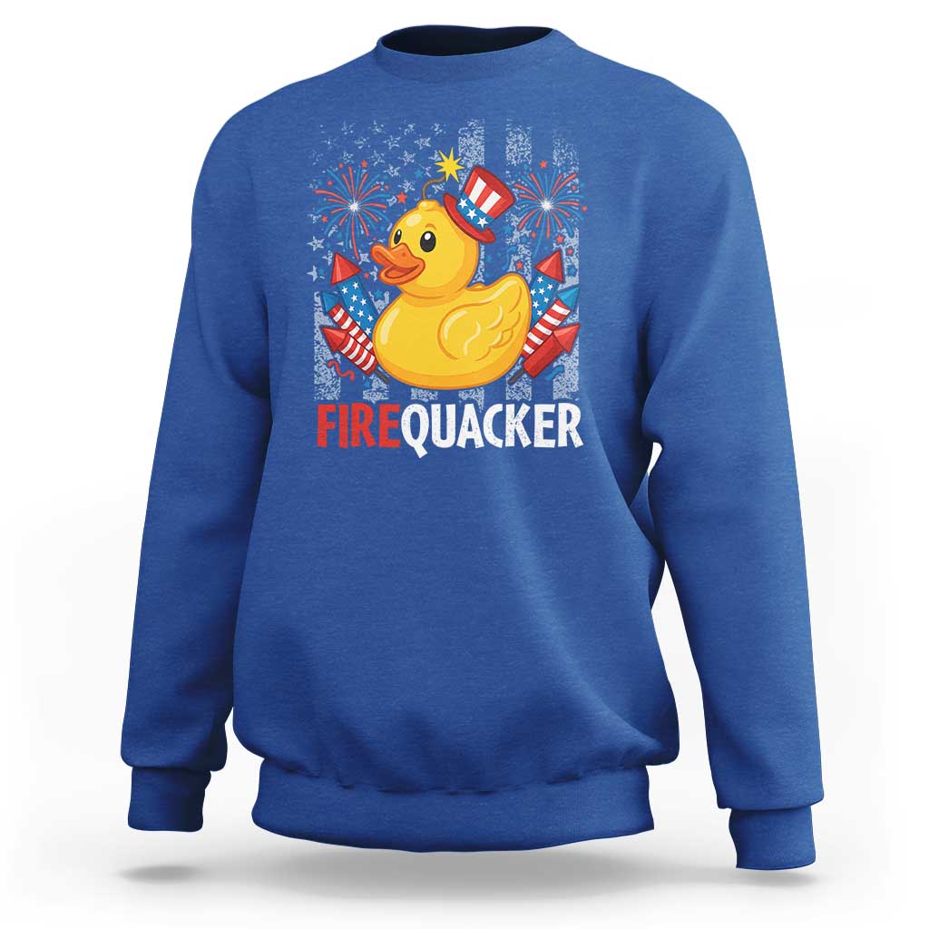 Funny 4th of July Duck Firequacker Sweatshirt Patriotic Vintage American Flag - Wonder Print Shop