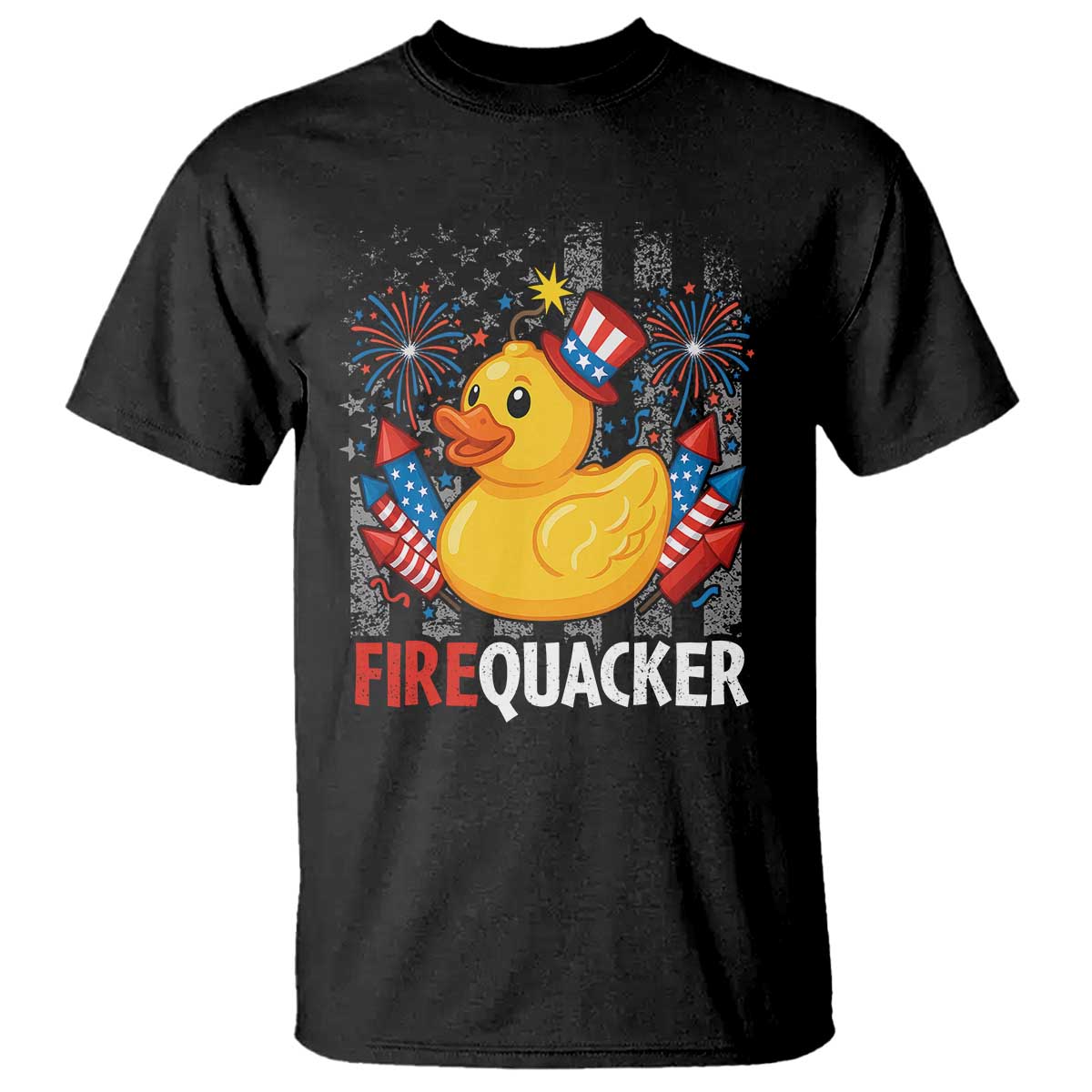 Funny 4th of July Duck Firequacker T Shirt Patriotic Vintage American Flag - Wonder Print Shop