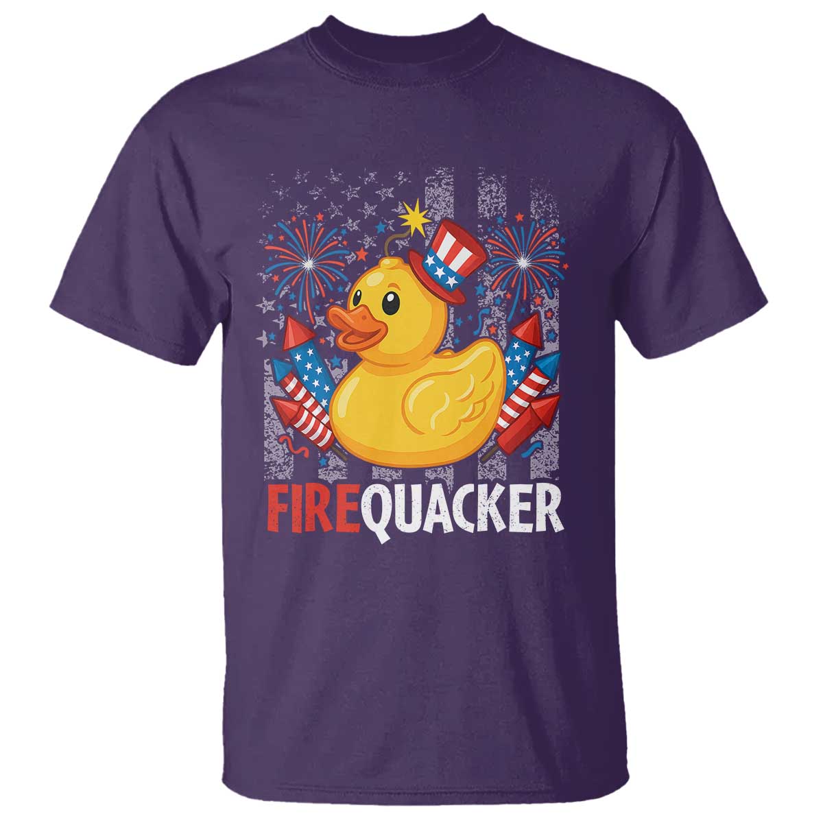 Funny 4th of July Duck Firequacker T Shirt Patriotic Vintage American Flag - Wonder Print Shop