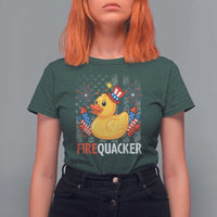 Funny 4th of July Duck Firequacker T Shirt For Women Patriotic Vintage American Flag - Wonder Print Shop