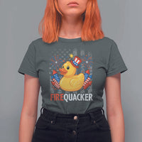 Funny 4th of July Duck Firequacker T Shirt For Women Patriotic Vintage American Flag - Wonder Print Shop