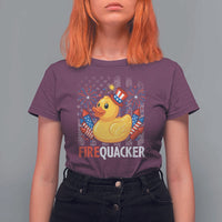 Funny 4th of July Duck Firequacker T Shirt For Women Patriotic Vintage American Flag - Wonder Print Shop