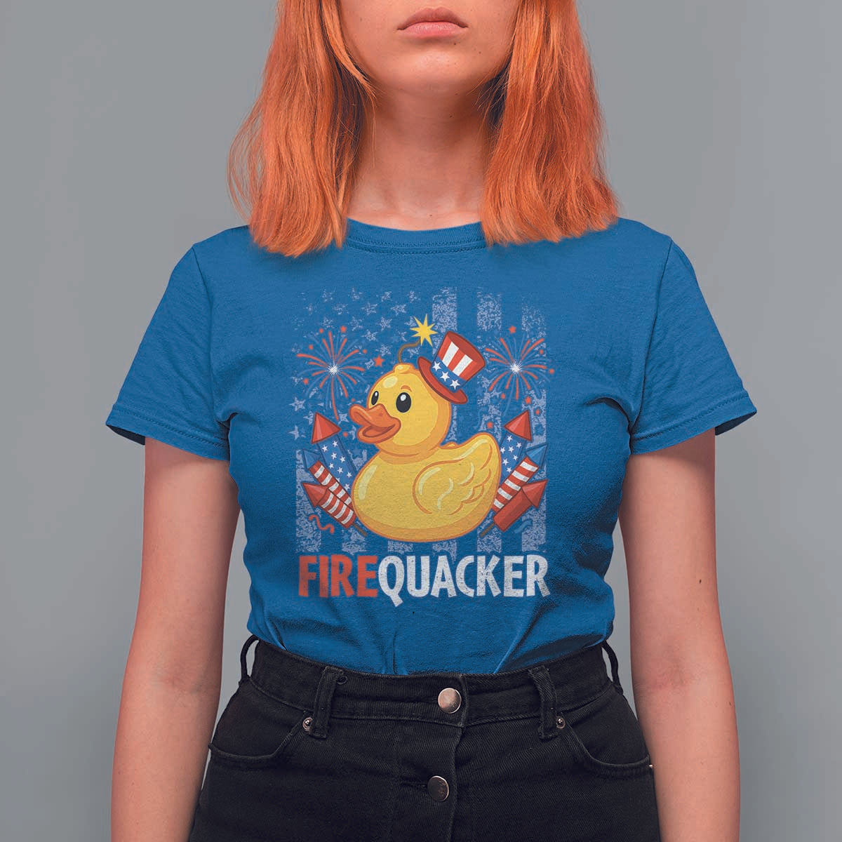 Funny 4th of July Duck Firequacker T Shirt For Women Patriotic Vintage American Flag - Wonder Print Shop