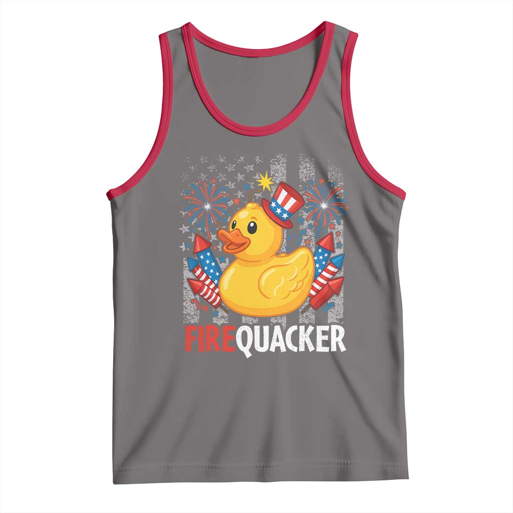 Funny 4th of July Duck Firequacker Tank Top Patriotic Vintage American Flag - Wonder Print Shop