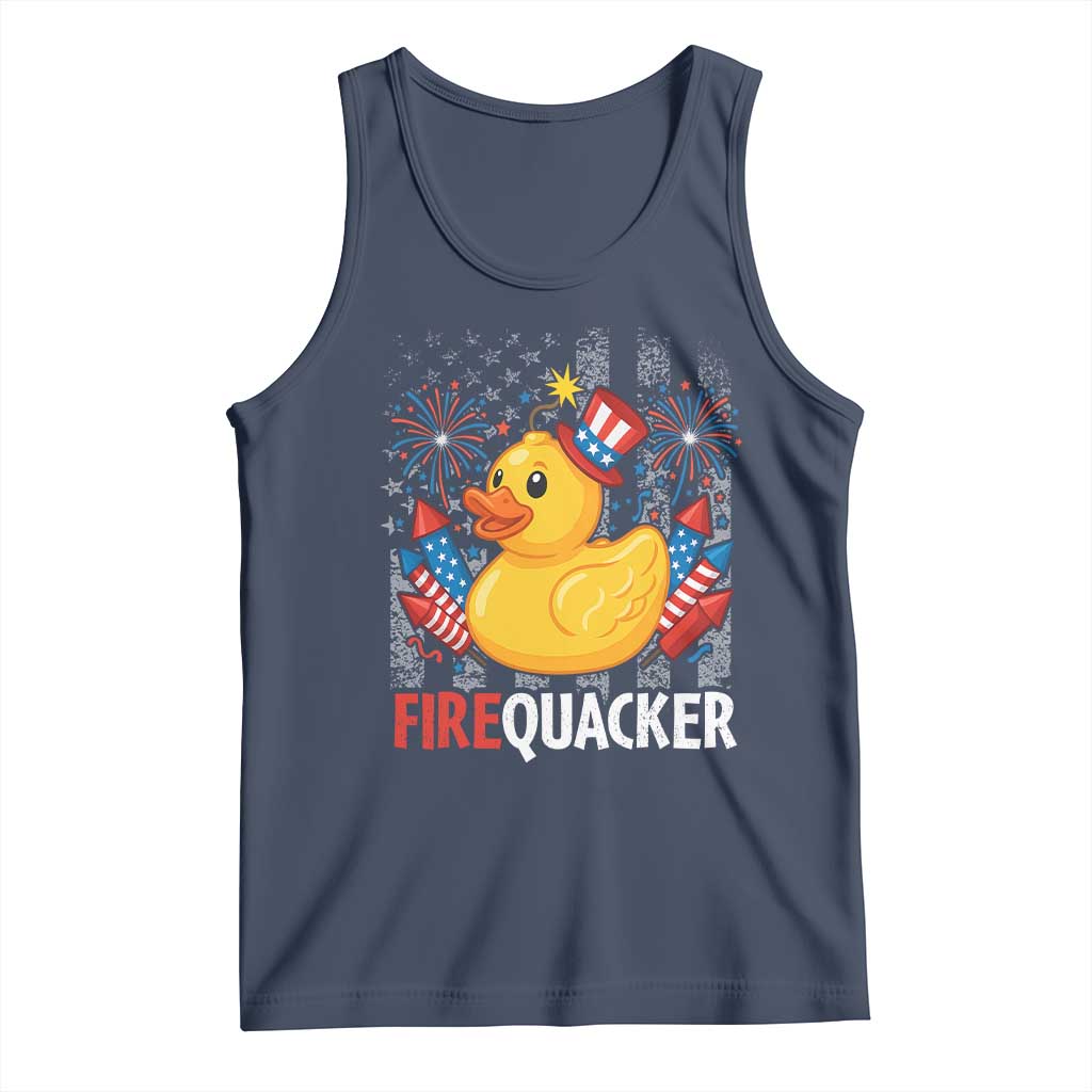 Funny 4th of July Duck Firequacker Tank Top Patriotic Vintage American Flag - Wonder Print Shop