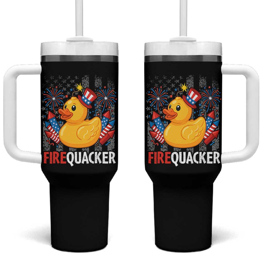 Funny 4th of July Duck Firequacker Tumbler With Handle Patriotic Vintage American Flag - Wonder Print Shop