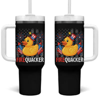 Funny 4th of July Duck Firequacker Tumbler With Handle Patriotic Vintage American Flag - Wonder Print Shop