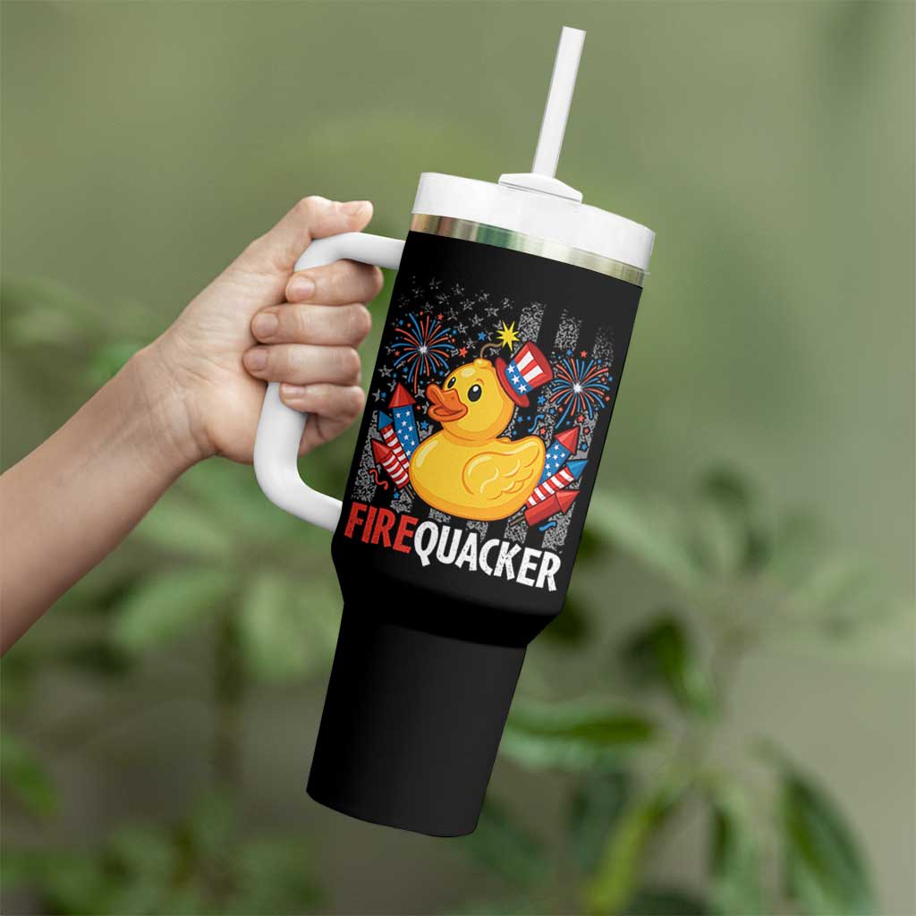 Funny 4th of July Duck Firequacker Tumbler With Handle Patriotic Vintage American Flag - Wonder Print Shop