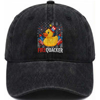Funny 4th of July Duck Firequacker Washed Cotton Baseball Cap Patriotic Vintage American Flag