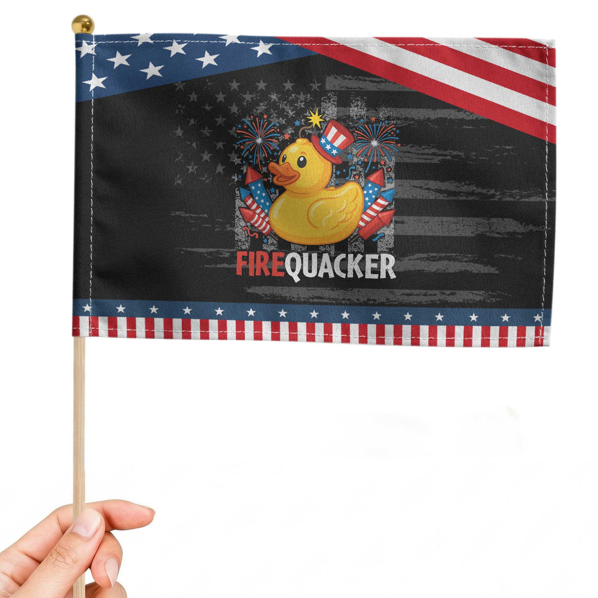 Funny 4th of July Duck Firequacker Patriotic Handheld Flag Patriotic Vintage American Flag