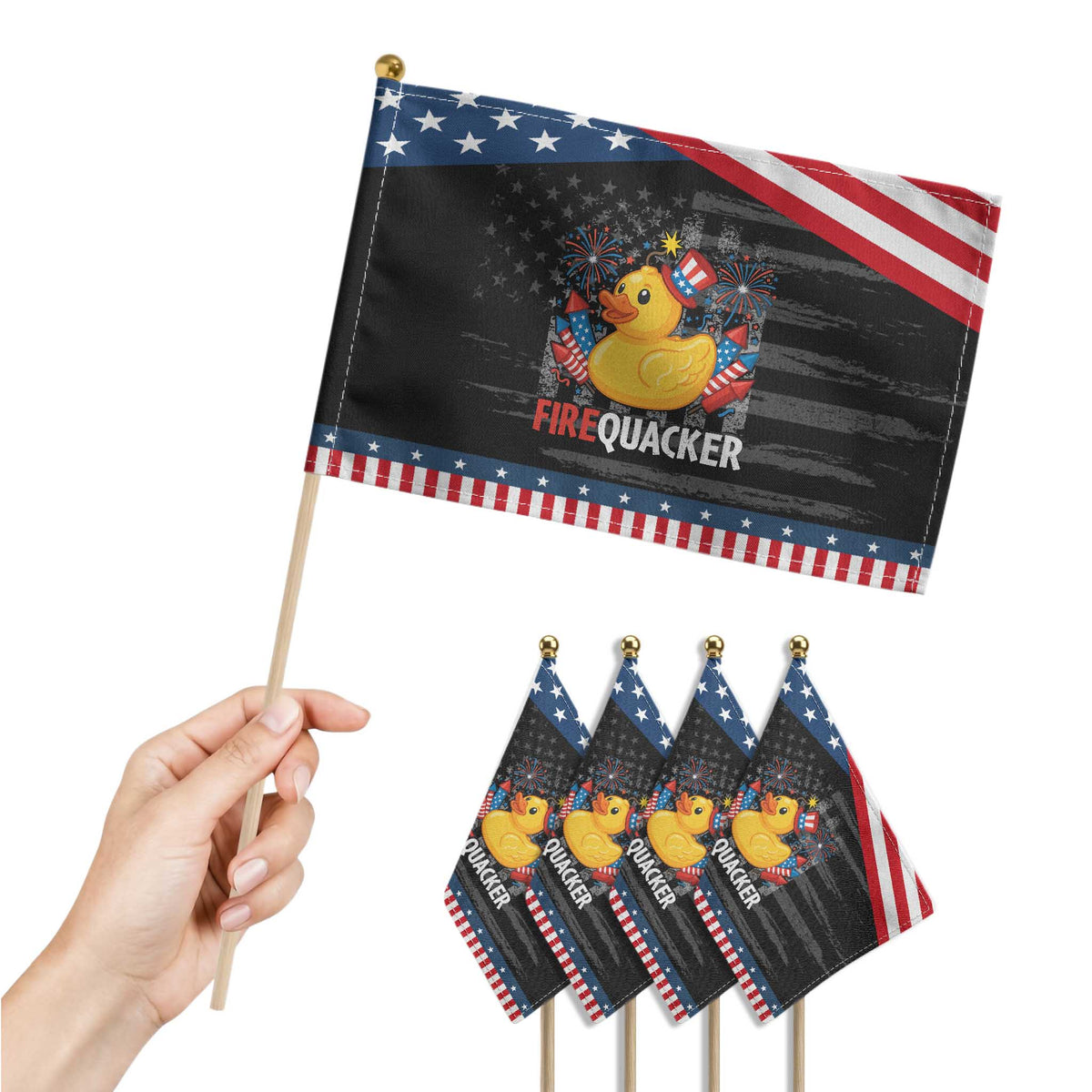 Funny 4th of July Duck Firequacker Patriotic Handheld Flag Patriotic Vintage American Flag