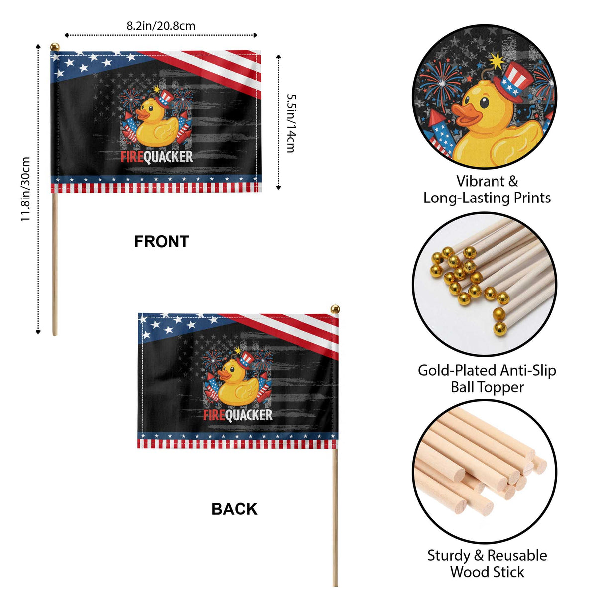 Funny 4th of July Duck Firequacker Patriotic Handheld Flag Patriotic Vintage American Flag