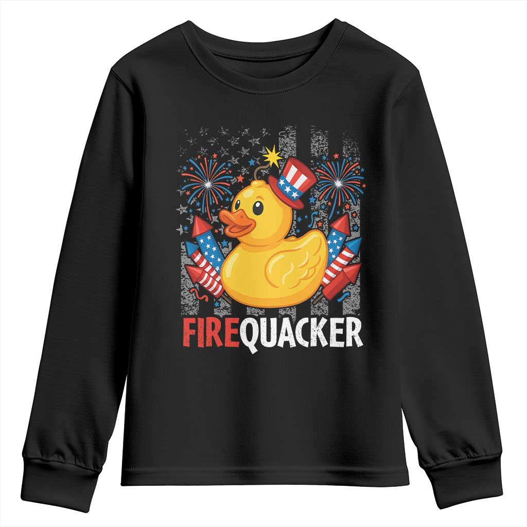 Funny 4th of July Duck Firequacker Youth Sweatshirt Patriotic Vintage American Flag - Wonder Print Shop