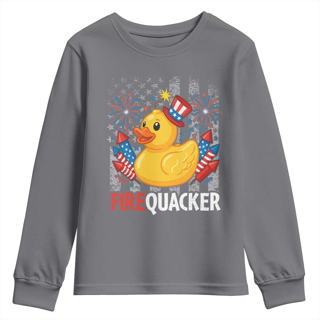 Funny 4th of July Duck Firequacker Youth Sweatshirt Patriotic Vintage American Flag - Wonder Print Shop