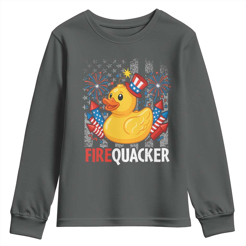 Funny 4th of July Duck Firequacker Youth Sweatshirt Patriotic Vintage American Flag - Wonder Print Shop