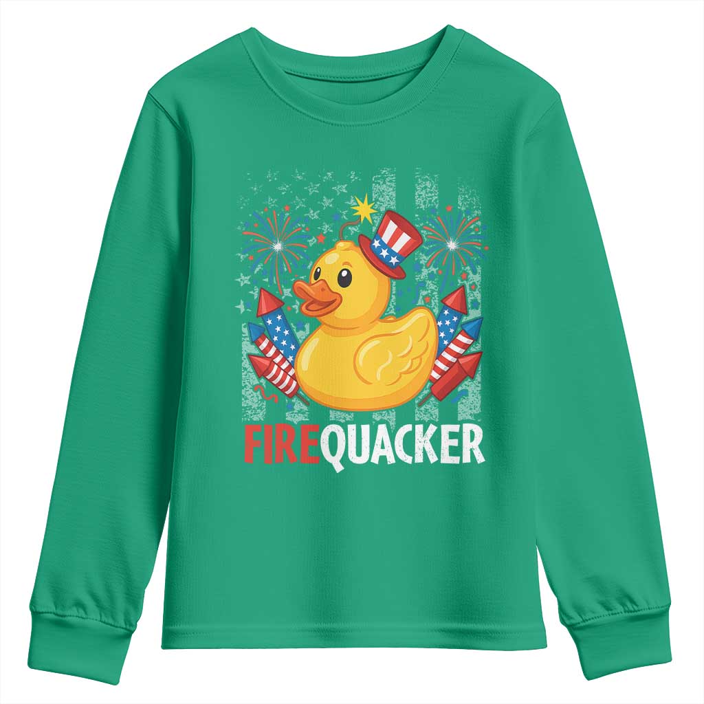 Funny 4th of July Duck Firequacker Youth Sweatshirt Patriotic Vintage American Flag - Wonder Print Shop