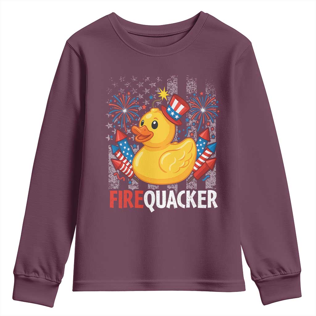 Funny 4th of July Duck Firequacker Youth Sweatshirt Patriotic Vintage American Flag - Wonder Print Shop