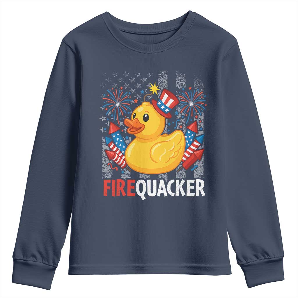 Funny 4th of July Duck Firequacker Youth Sweatshirt Patriotic Vintage American Flag - Wonder Print Shop