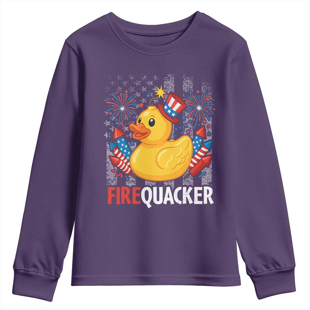 Funny 4th of July Duck Firequacker Youth Sweatshirt Patriotic Vintage American Flag - Wonder Print Shop