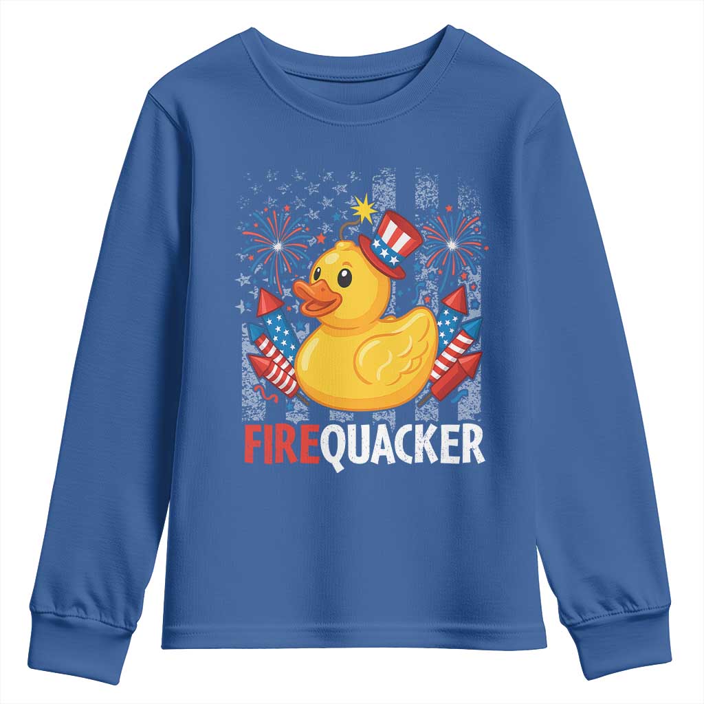 Funny 4th of July Duck Firequacker Youth Sweatshirt Patriotic Vintage American Flag - Wonder Print Shop