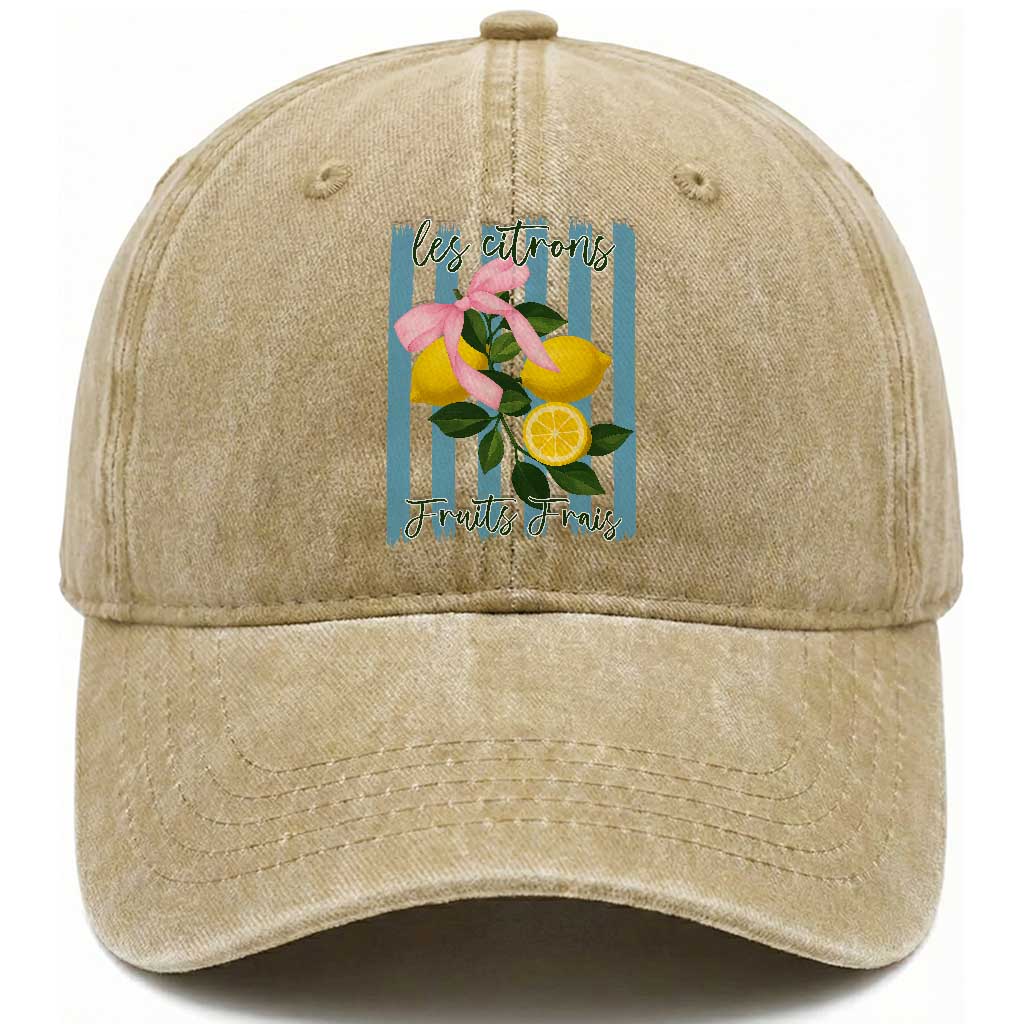 Funny Les Citrons Fruits Frais Washed Cotton Baseball Cap Summer Lemon Tropical Coquette