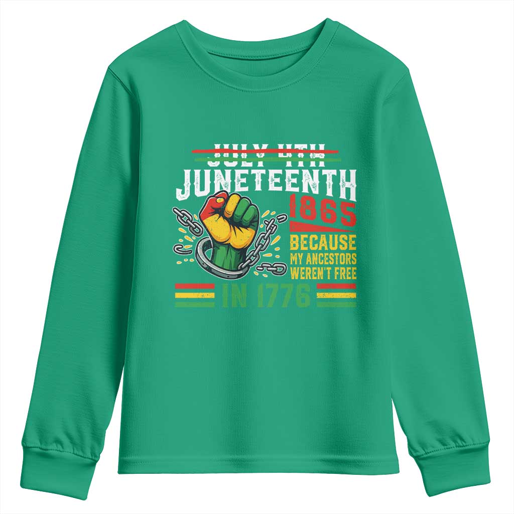 Juneteenth 1865 Because My Ancestors Weren't Free In 1776 Youth Sweatshirt Break The Chains