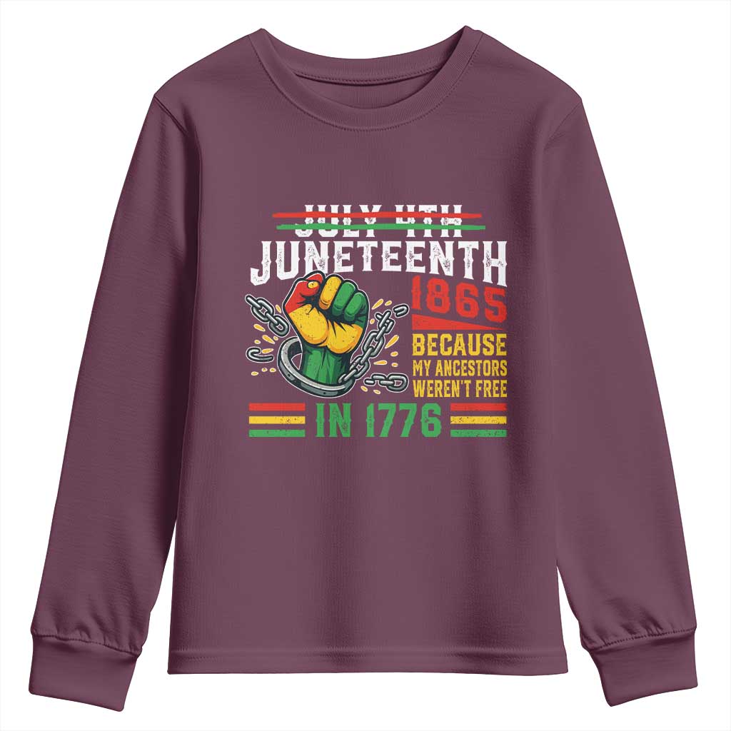 Juneteenth 1865 Because My Ancestors Weren't Free In 1776 Youth Sweatshirt Break The Chains