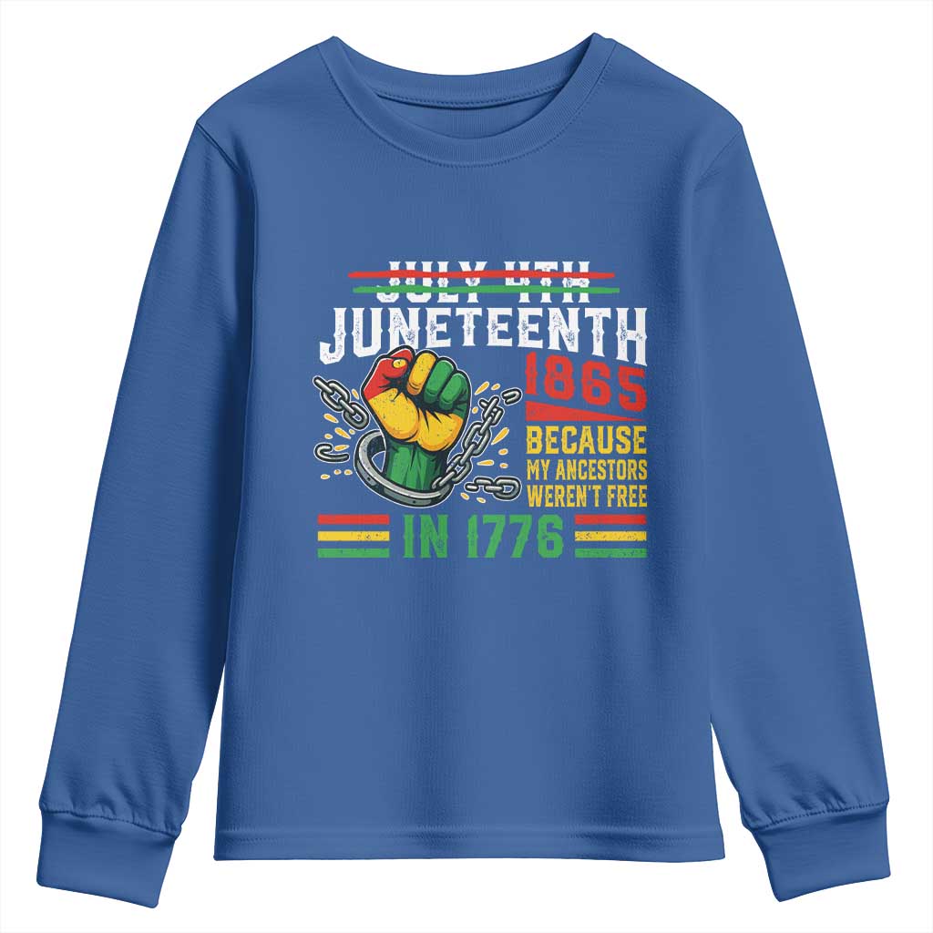 Juneteenth 1865 Because My Ancestors Weren't Free In 1776 Youth Sweatshirt Break The Chains