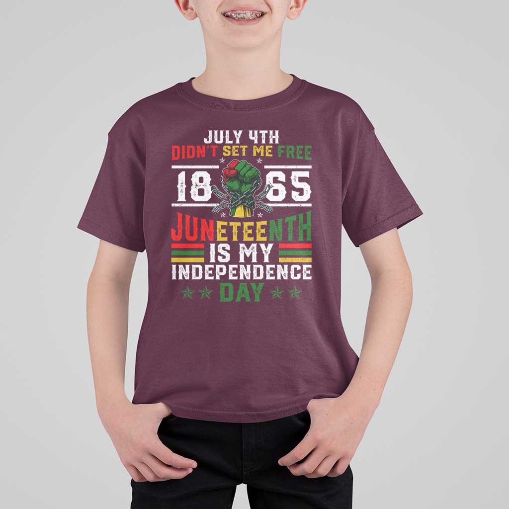 July 4th Didn't Set Me Free 1865 Juneteenth Is My Independence Day T Shirt For Kid