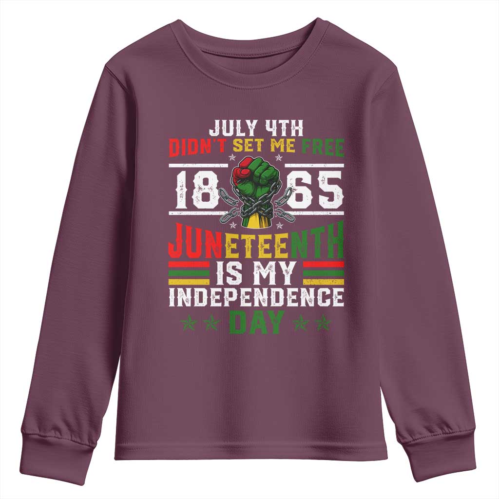 July 4th Didn't Set Me Free 1865 Juneteenth Is My Independence Day Youth Sweatshirt