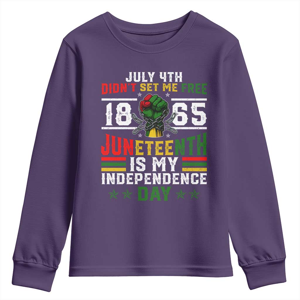 July 4th Didn't Set Me Free 1865 Juneteenth Is My Independence Day Youth Sweatshirt