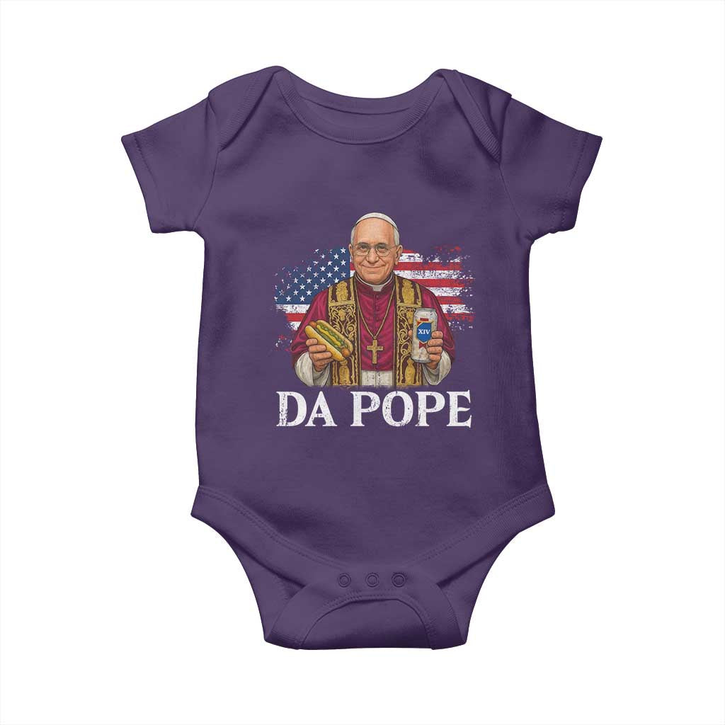 Funny Da Pope America Chicago Leo XIV Baby Onesie Hotdog And Beer
