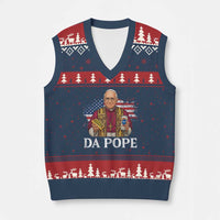 Funny Da Pope America Chicago Leo XIV V-Neck Knit Sweater Vest Hotdog And Beer - Wonder Print Shop