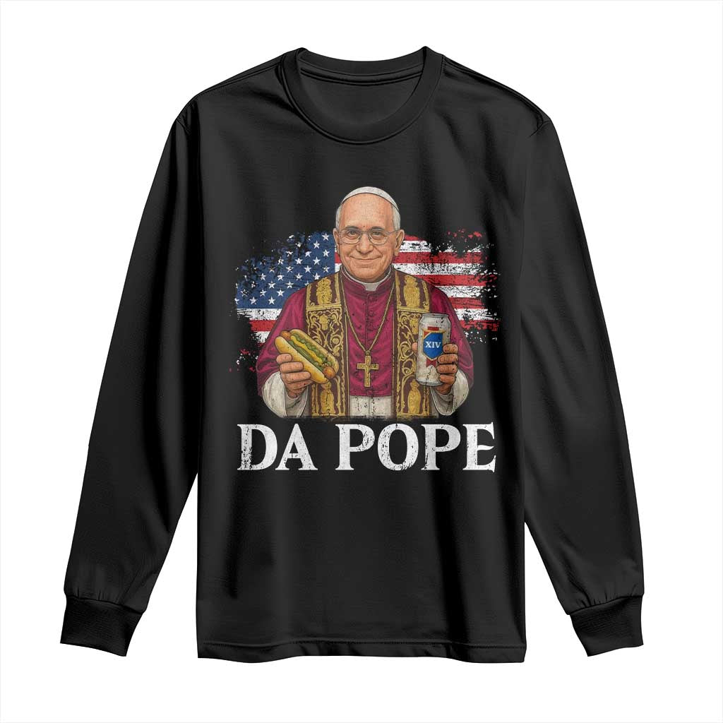 Funny Da Pope America Chicago Leo XIV Long Sleeve Shirt Hotdog And Beer
