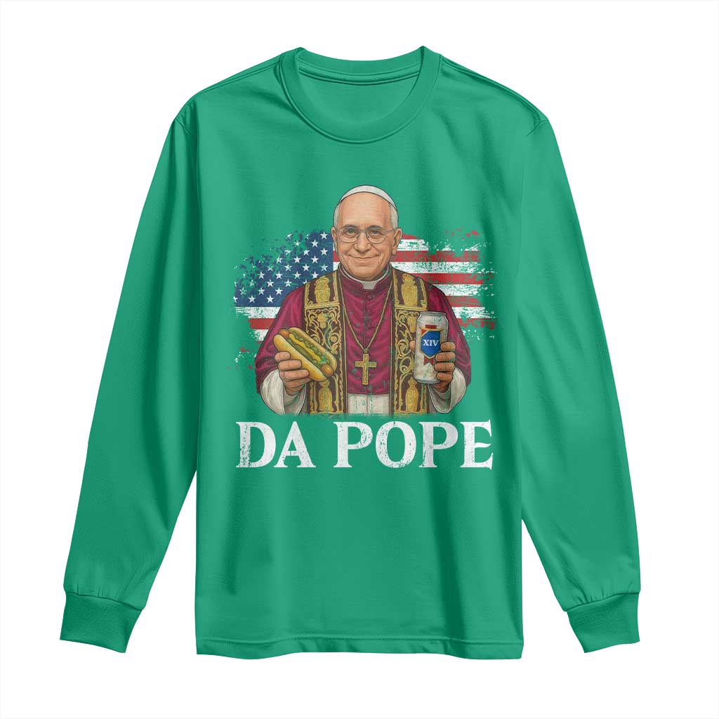 Funny Da Pope America Chicago Leo XIV Long Sleeve Shirt Hotdog And Beer