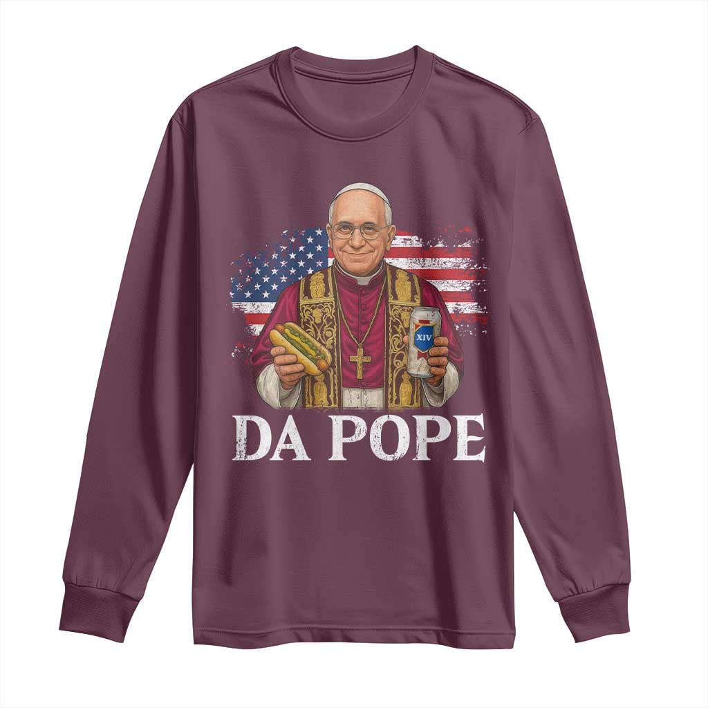 Funny Da Pope America Chicago Leo XIV Long Sleeve Shirt Hotdog And Beer