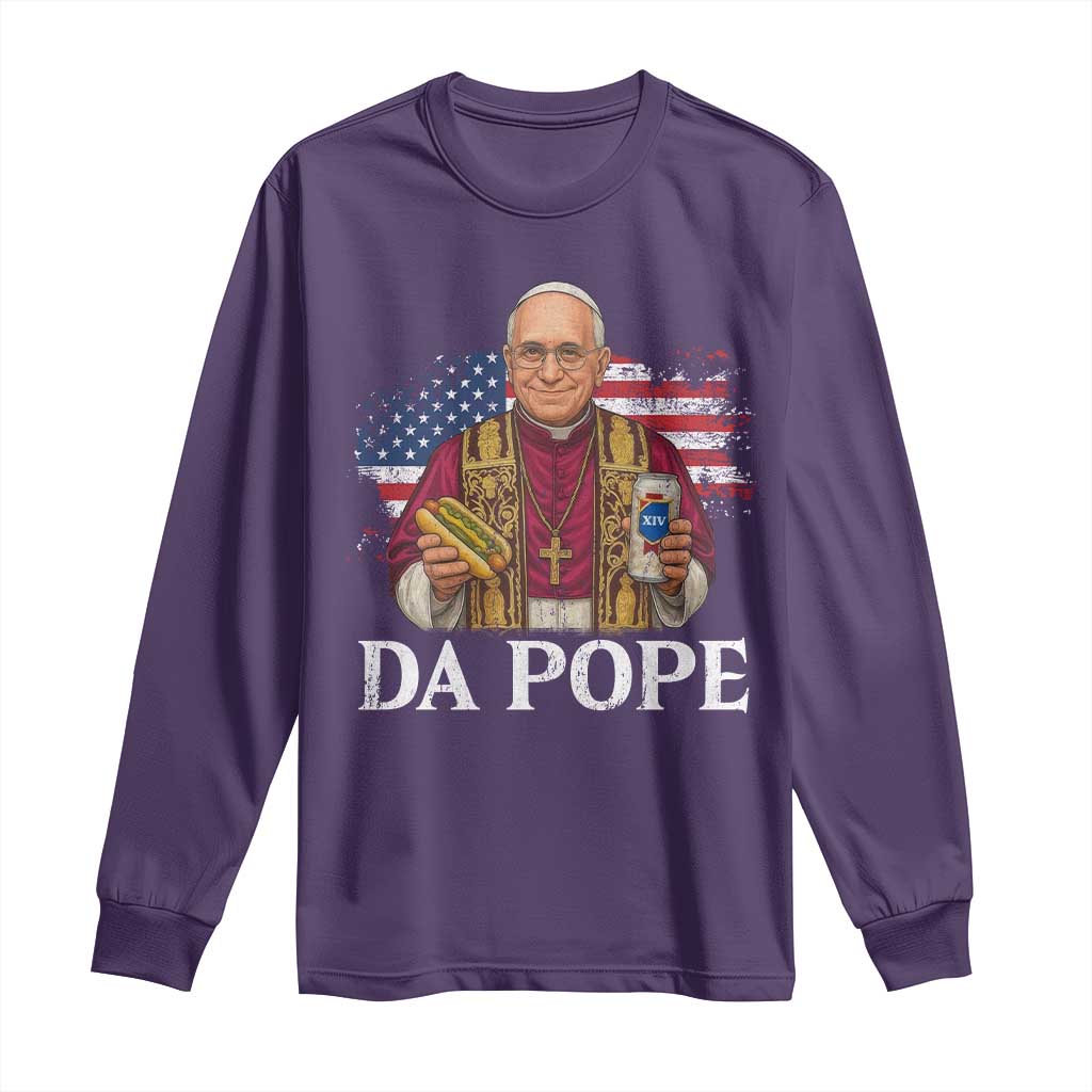 Funny Da Pope America Chicago Leo XIV Long Sleeve Shirt Hotdog And Beer